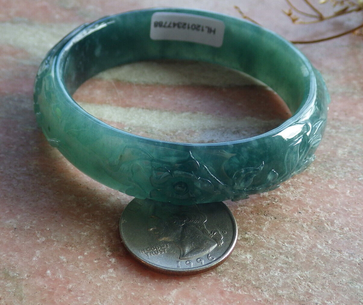 Certified Icy Blue Water Green Burma 100% Natural A JADE Jadeite Phoenix Flower Bangle Bracelet 55 mm 手镯 635126 AS