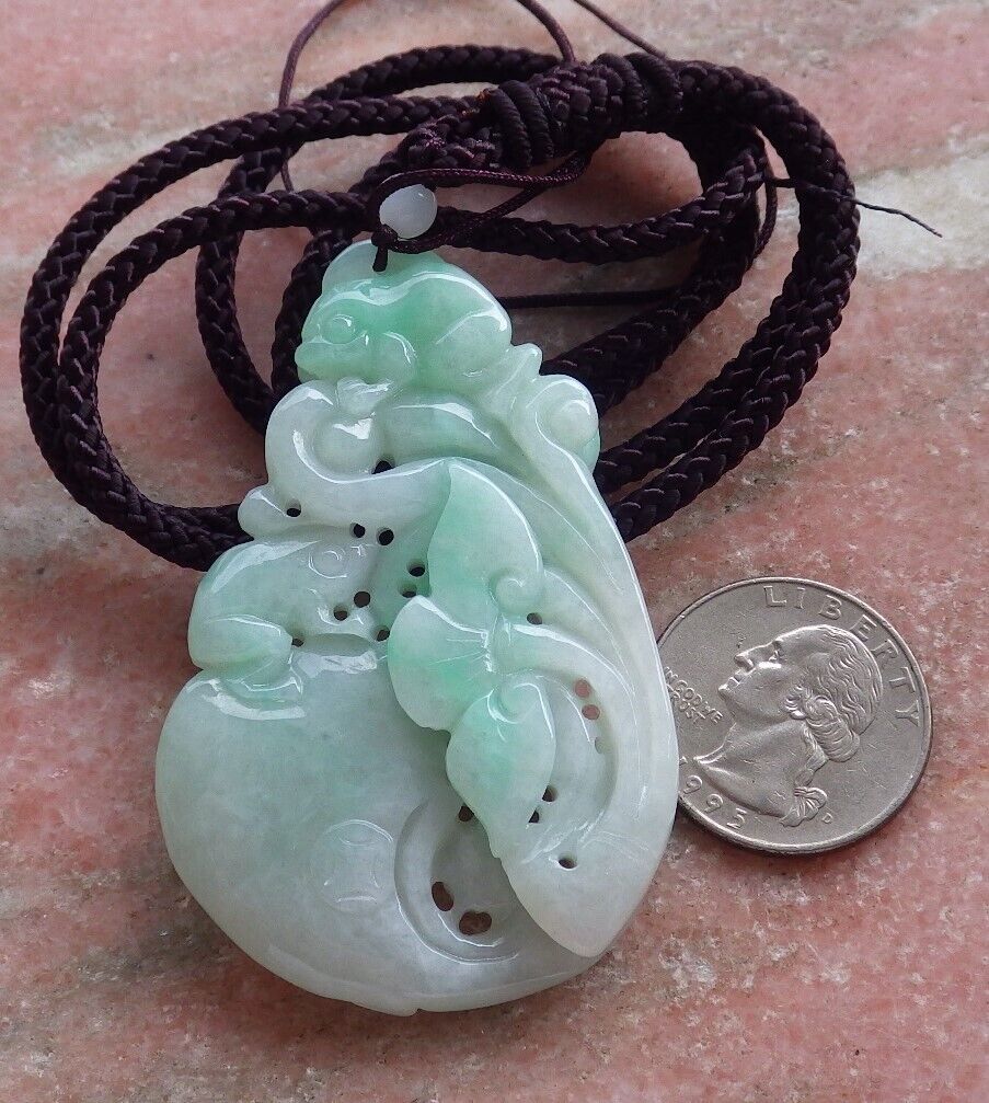 Certified Green Burma 100% Natural A Jade jadeite Pendant Frog Toad Lotus Flower Ruyi Coin 招财蟾 575079 TN