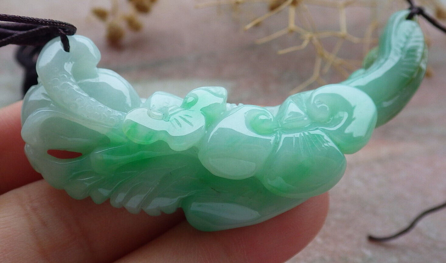 Certified Green Burma 100% Natural A Jade jadeite Pendant Phoenix Flower Ruyi Necklace 凤凰 636603 TN