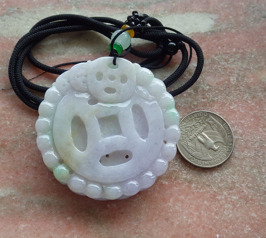Certified Green Lavender Burma 100% Natural A Jade jadeite Pendant Eagle Snake Coin Necklace 大展宏图 633404 TN