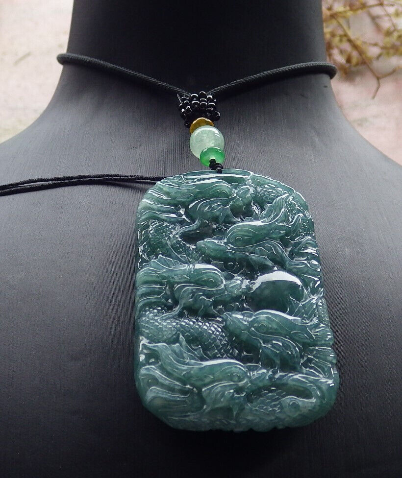 Certified Icy Green Burma 100% Natural A Jade jadeite Pendant 9 Dragon Spit Bead Necklace 九龙戏珠 633570 TN