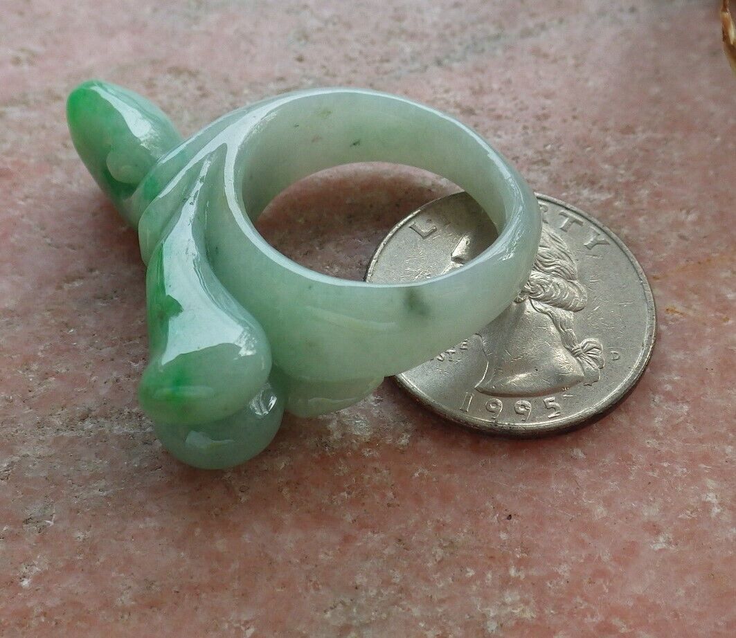 Certified Green Burma 100% Natural A JADE Jadeite Snails Ruyi RING USA. 10.25 花戒指 575124 TN