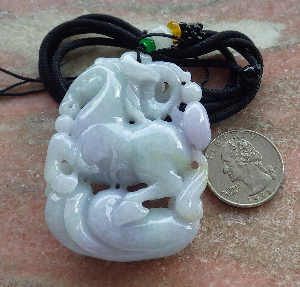 Certified Green Lavender Burma 100% Natural A Jade jadeite Pendant Horse Ruyi Necklace 马到功成 634117 TN
