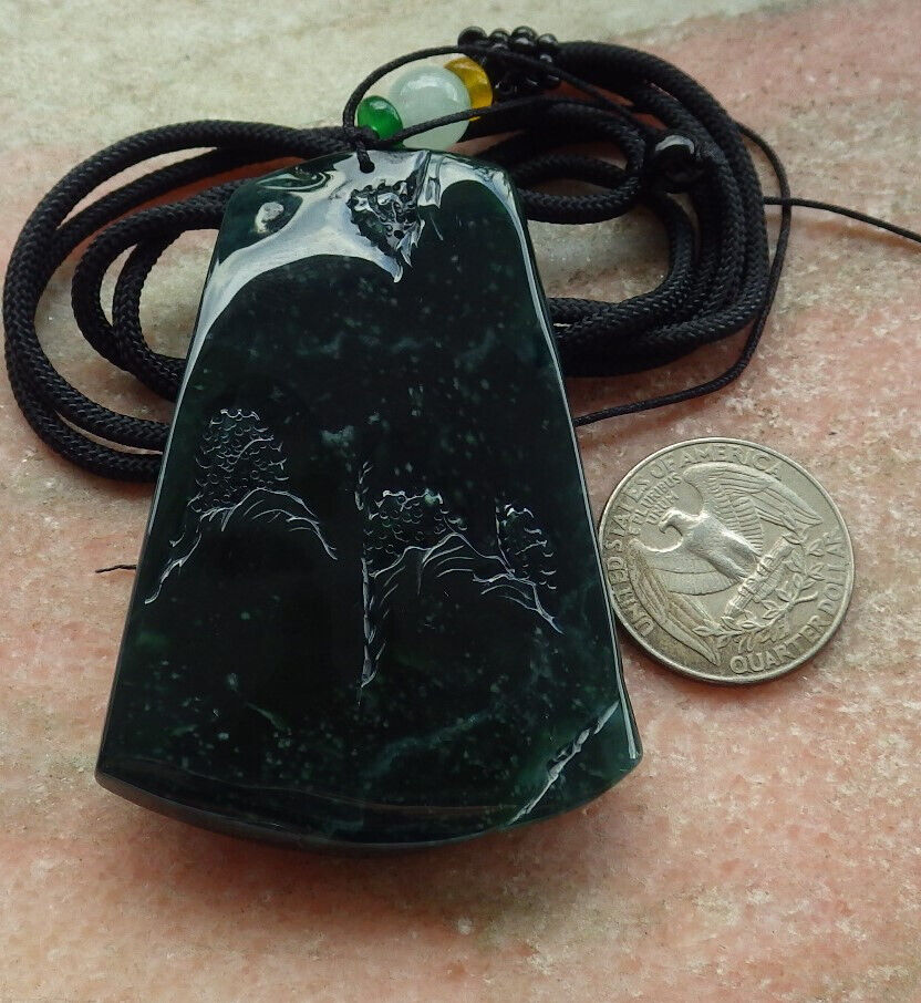 Certified Icy Blue Water Burma 100% Natural A Jade jadeite Pendant Landscape painting Tree Necklace 山水画 633943 TN
