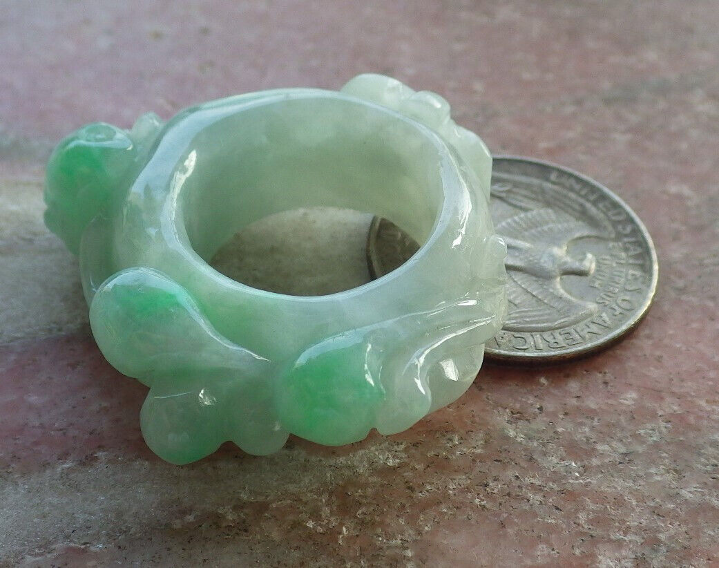 Certified Green Burma 100% Natural A JADE Jadeite Frog Toad Lotus Flower RING USA. 8.25 戒指 634202 TN