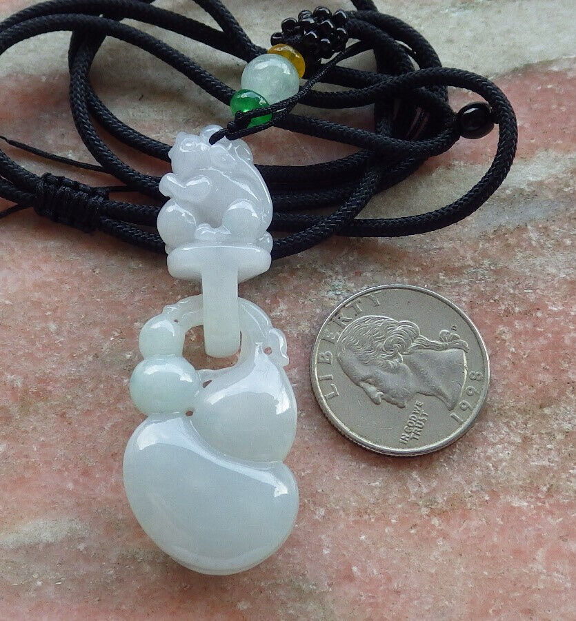 Certified Green Pale Lavender Burma 100% Natural A Jade jadeite Pendant Mouse Rat Gourd Necklace W Ring 发财鼠 633996 TN