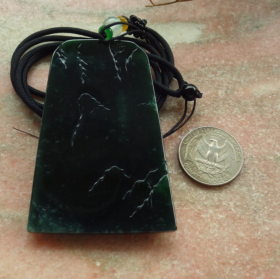 Certified Icy Blue Water Green Burma 100% Natural A Jade jadeite Landscape painting Tree Necklace 山水画 634014 TN