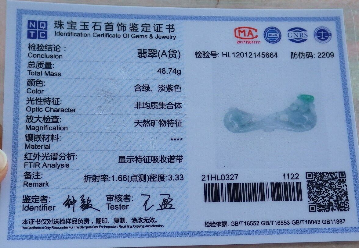 Certified Green 100% Natural A Jade jadeite pendant Frog Toad Ruyi Money Coin Necklace 风水蟾 520245 TN