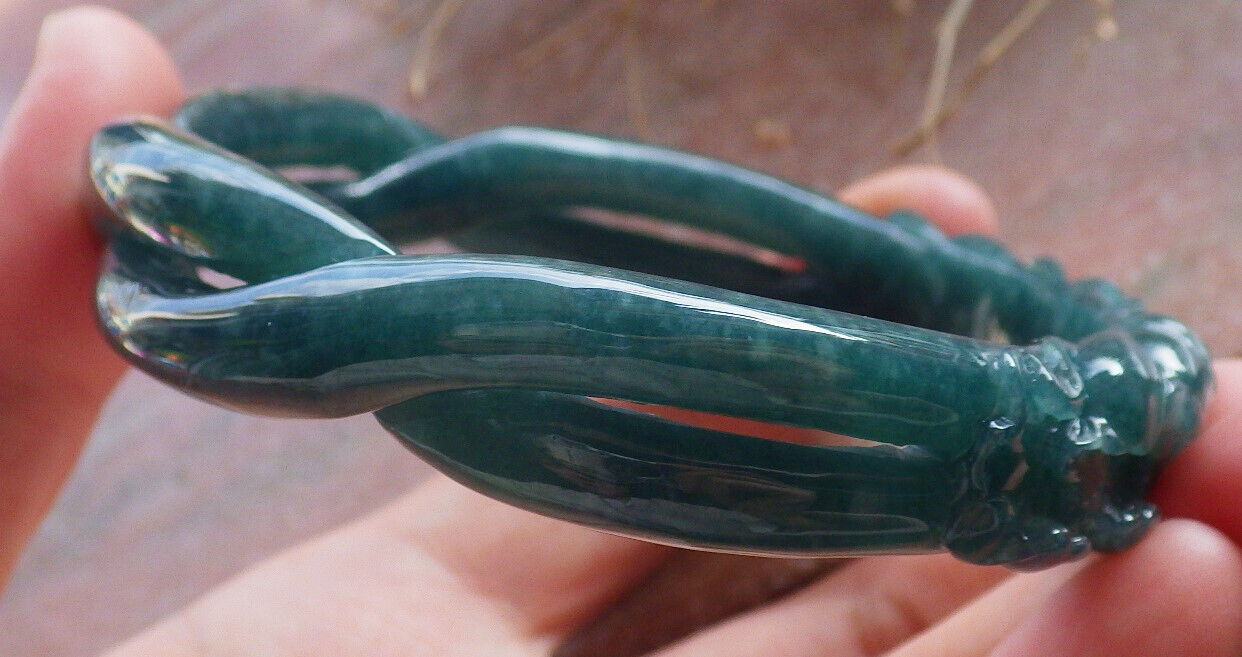 Certified Icy Green Burma 100% Natural A JADE Jadeite Flower Knotted Bangle Bracelet 64 mm 手镯 646718 TN