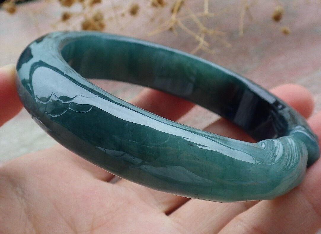 Certified Icy Green Burma 100% Natural A JADE Jadeite Fish Bangle Bracelet 60 mm 手镯 636582 TN