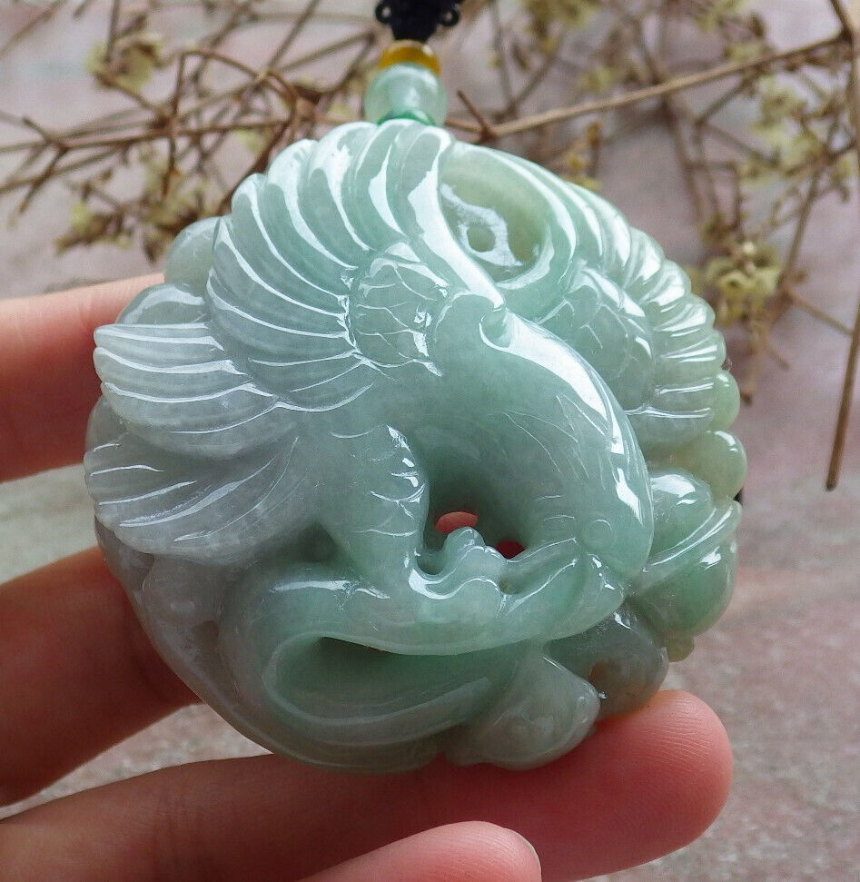 Certified Green Burma 100% Natural A Jade jadeite Pendant Eagle Snake Coin Necklace 大展宏图 633482 TN