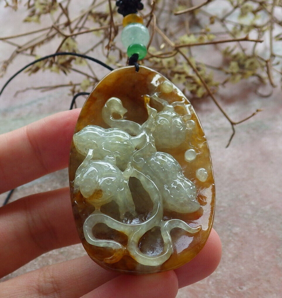 Certified Red Green Burma 100% Natural A Jade jadeite Pendant Beetle Peanut Necklace 富甲天下 633388 TN