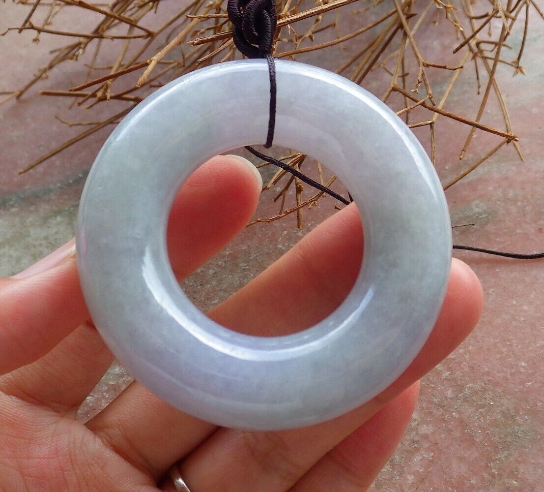 Certified Pale Lavender Green 100% Natural A Jade jadeite Pendant Circle Donut Necklace 平安扣 525743 TN