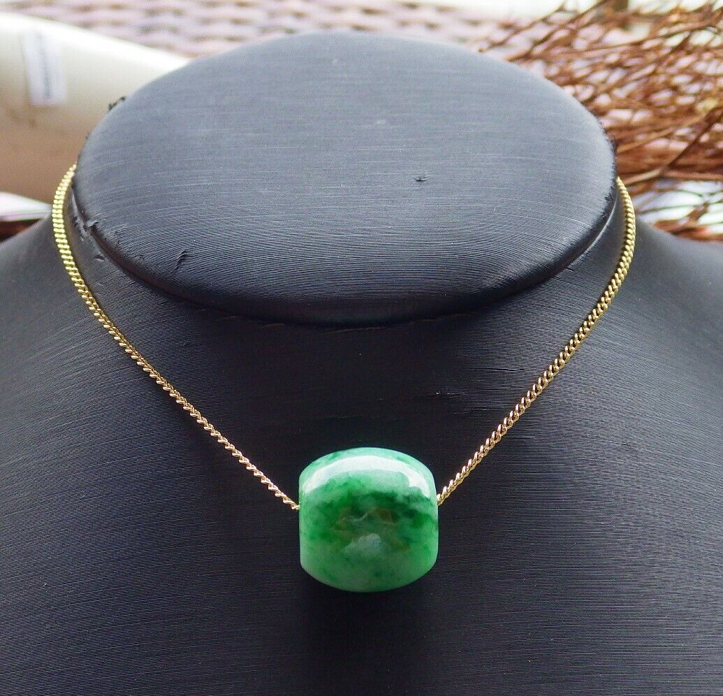 Certified Green 100% Natural A Jade Circle Bead Donut Necklace 路路通 528454 TN