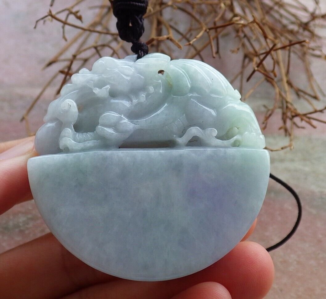 Certified Green Pale Lavender 100% Natural A Jade jadeite Pendant Flying Dragon Ruyi Necklace 生意兴隆 528896 TN
