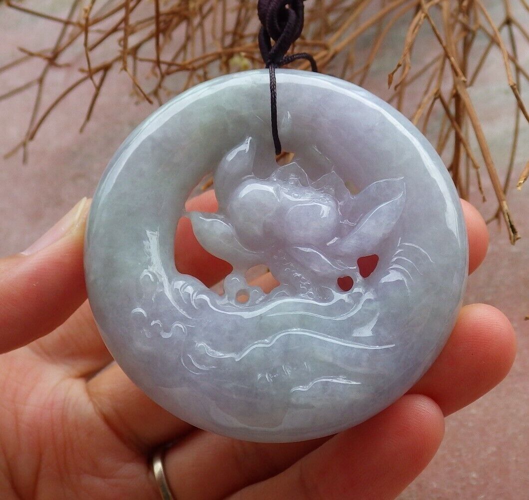 Certified Green Pale Lavender 100% Natural A Jade jadeite Pendant Lotus Flower Circle Necklace 花平安扣 526091 TN
