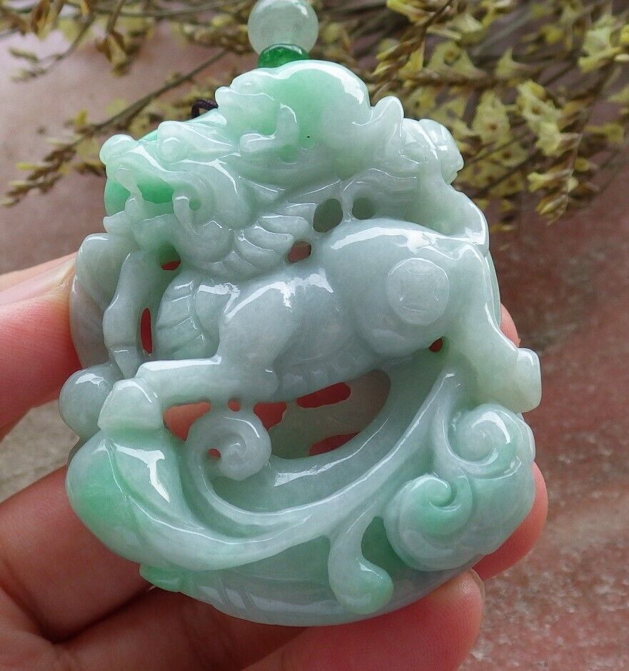 Certified Green Burma 100% Natural A Jade jadeite Pendant Dragon Kai Lun Frog Toad Necklace 574011 TN
