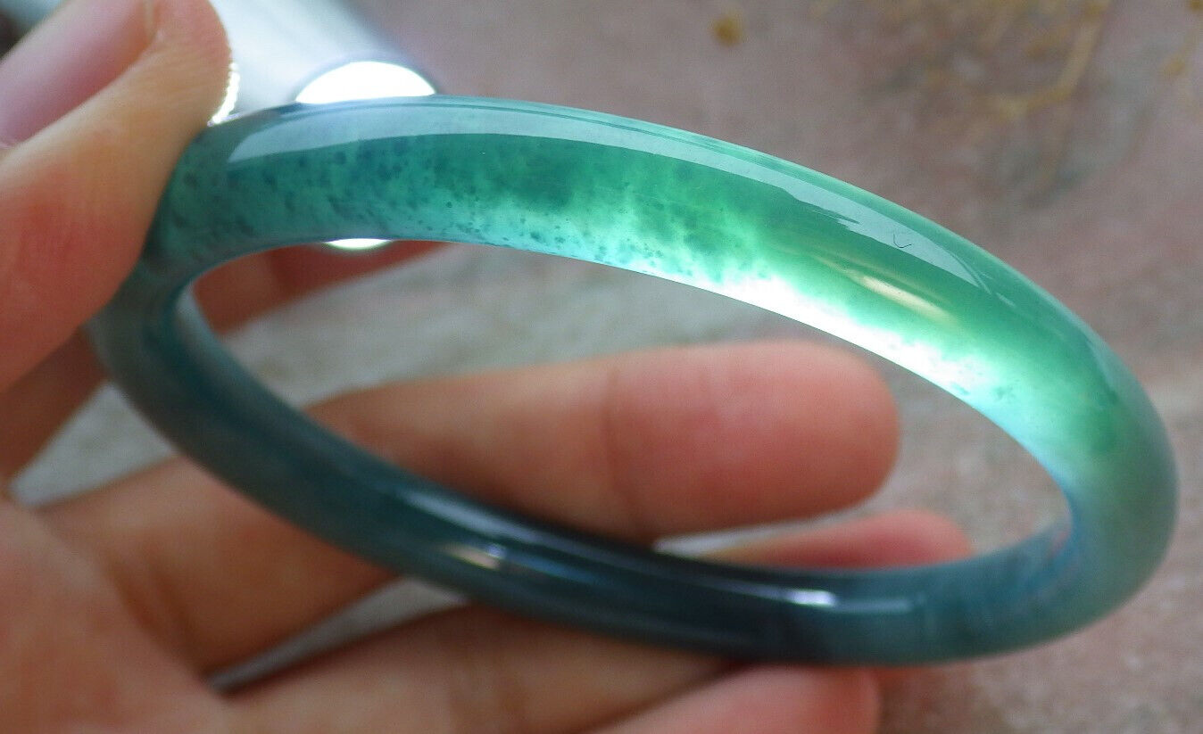 Certified Icy Green Burma 100% Natural A JADE Jadeite Circle Bangle Bracelet 59 mm 手镯 636446 TN