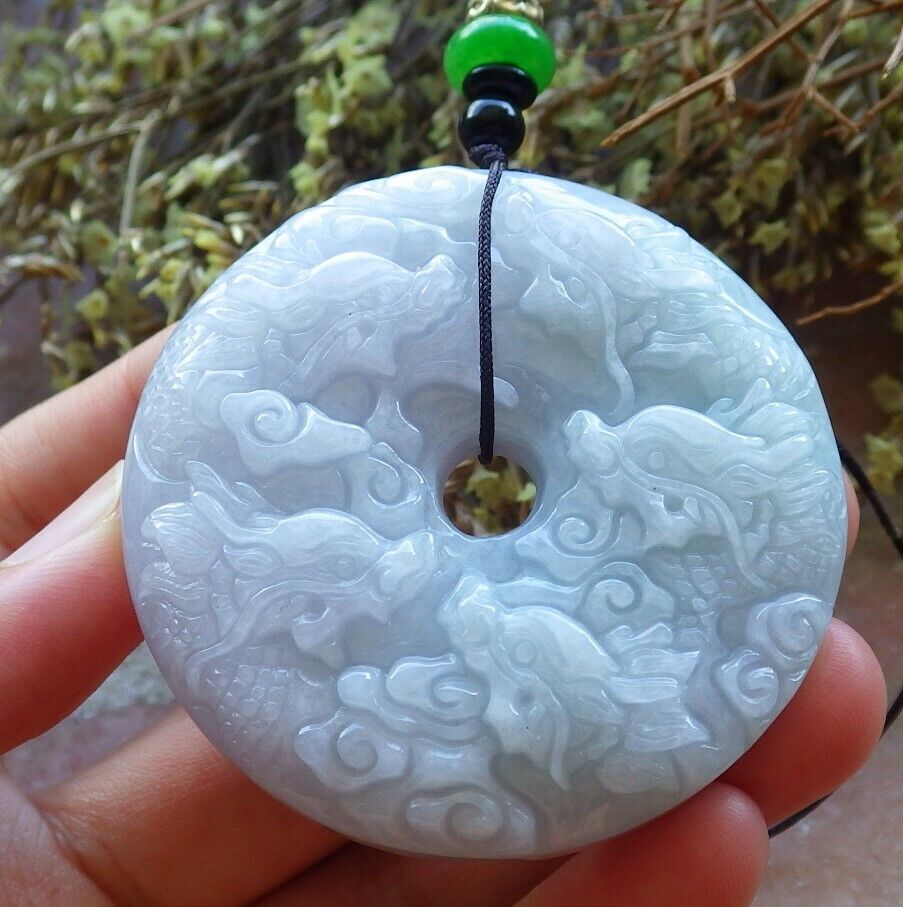 Certified Green Pale Lavender 100% Natural A Jade jadeite Pendant 9 Dragon Spit Bead Circle Necklace 九龙戏珠 523970 TN