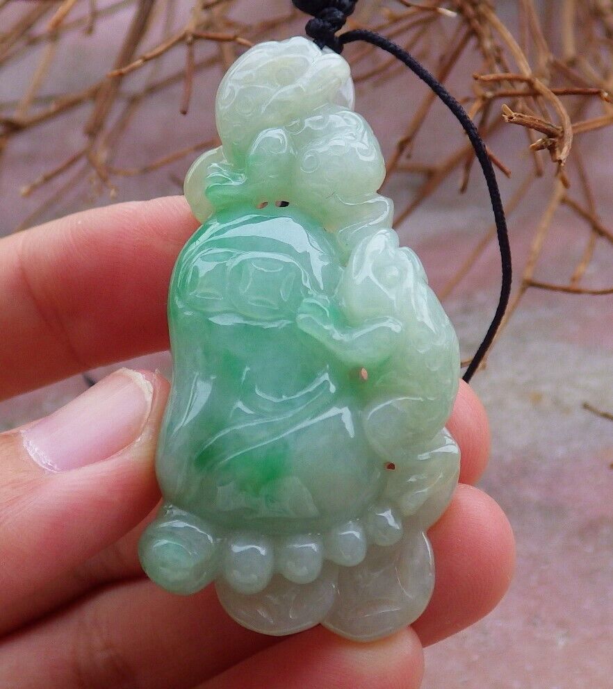 Certified Green 100% Natural A Jade jadeite Pendant Frog Toad Coin Ruyi Necklace 金蟾 528205 TN