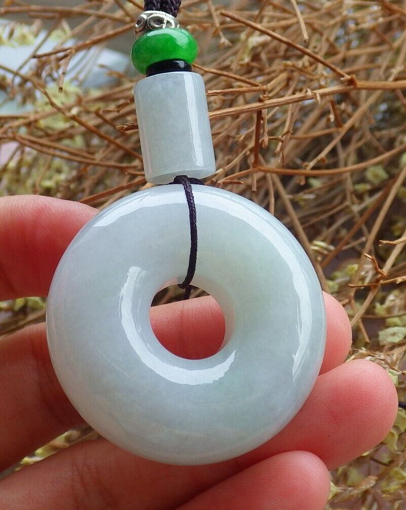 Certified Icy Green Light Lavender 100% Natural A Jade jadeite Pendant Circle Donut Necklace 平安扣 524911 TN