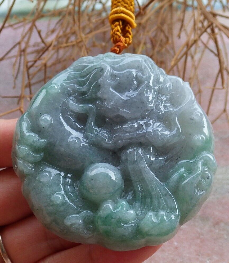 Certified Green Pale Lavender 100% Natural A Jade jadeite Pendant Dragon Bead Lotus Flower Ruyi Necklace 生意兴隆 520159 TN
