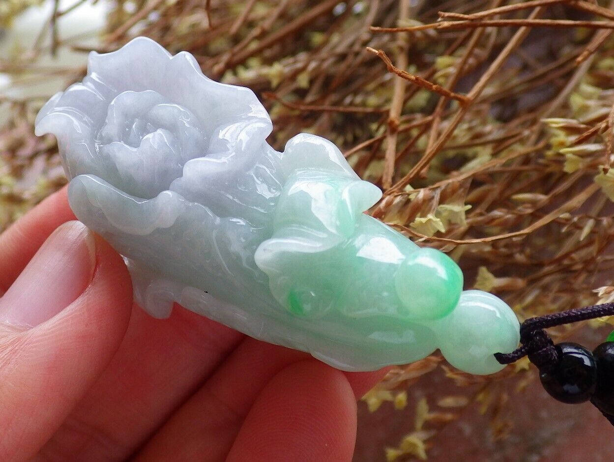 Certified Green Pale Lavender 100% Natural A Jade jadeite Pendant Cabbage Bead Necklace 发财白菜 524792 TN