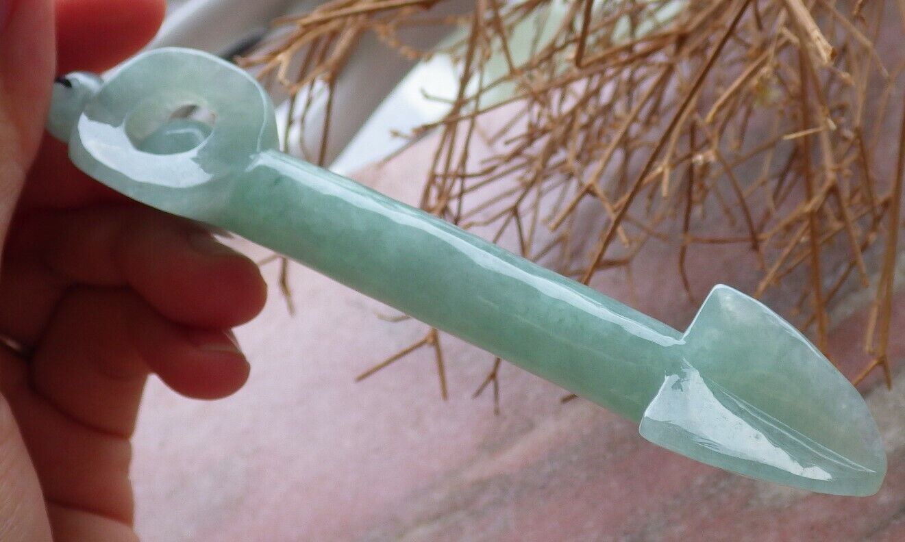 Certified Green 100% Natural A Jade jadeite Pendant Arrow Bead Necklace 箭 520075 TN