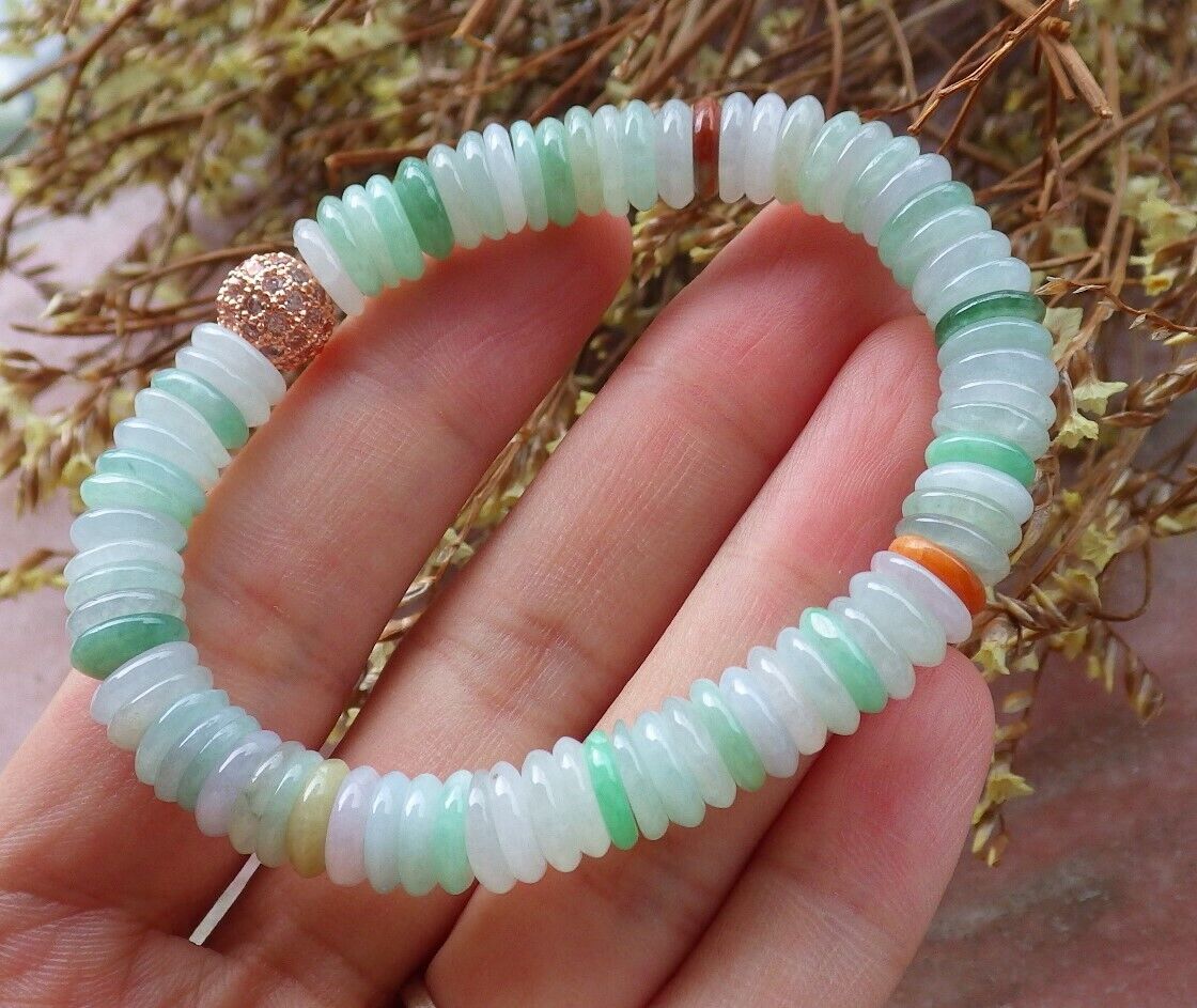 Certified Yellow Green Pale Lavender 100% Natural A JADE Jadeite Bead Beads Bangle Circle Bead Beads Bangle Bracelet 平安扣手链 525015 TN