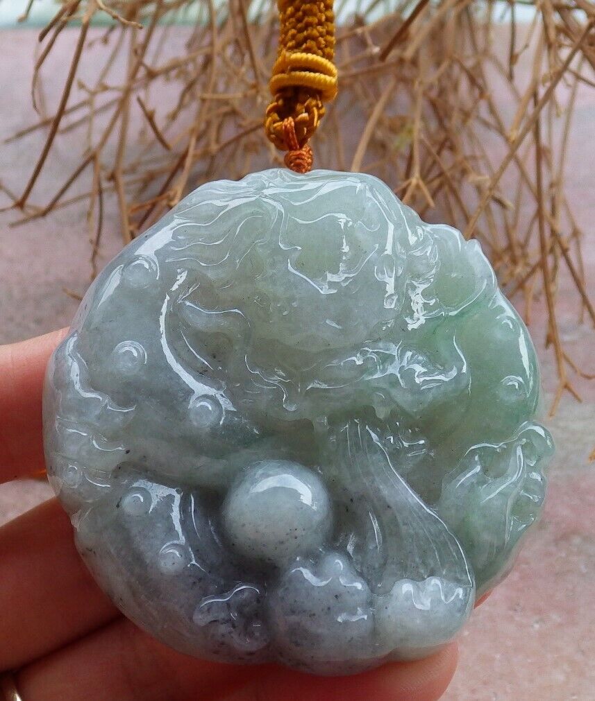 Certified Icy Green Pale Lavender 100% Natural A Jade jadeite Pendant Dragon Bead Lotus Flower Ruyi Necklace 生意兴隆 520150 TN