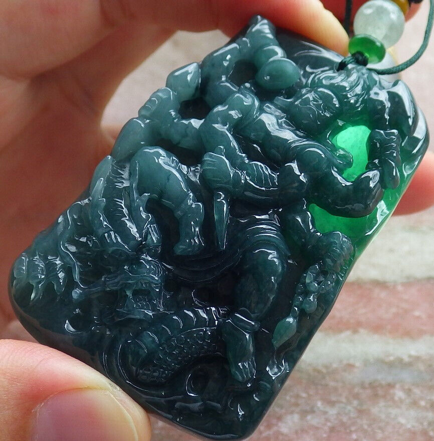 Certified Icy Green Burma 100% Natural A Jade jadeite pendant Buddha God Acalanatha Dragon Necklace 不动明王 634427 TN