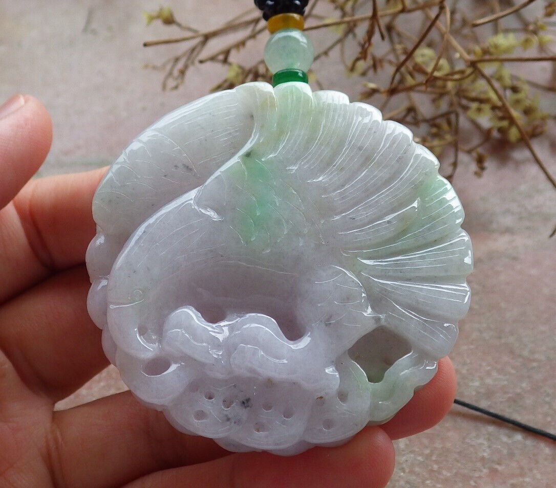 Certified Green Lavender Burma 100% Natural A Jade jadeite Pendant Eagle Snake Coin Necklace 大展宏图 633404 TN