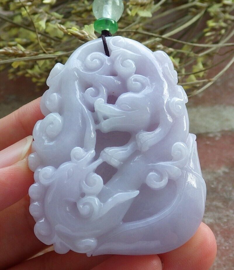 Certified Lavender Burma 100% Natural A Jade jadeite Pendant Dragon Coin Fan Yuan Bao Necklace 生意兴隆 573956 TN
