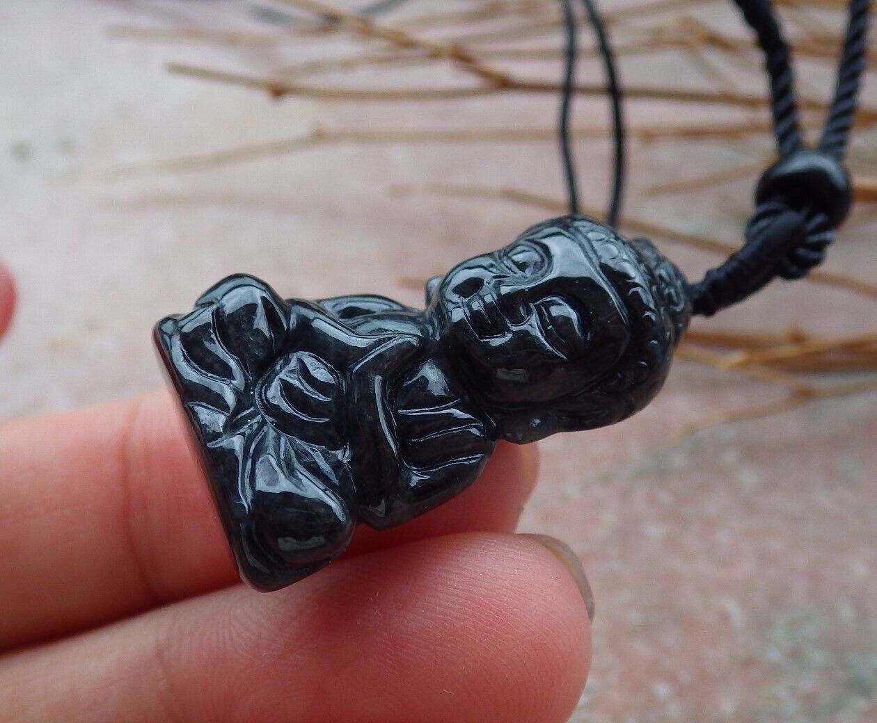 Certified Black Burma 100% Natural A Jade jadeite Pendant Sakyamuni Buddha God Necklace 释迦牟尼佛 580642 TN