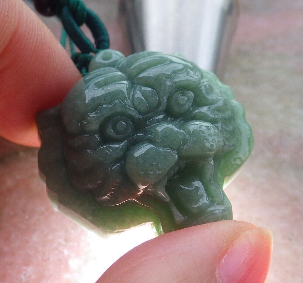 Certified Green Burma 100% Natural A Jade jadeite Pendant Tiger Head Necklace 虎虎生威 569997 TN