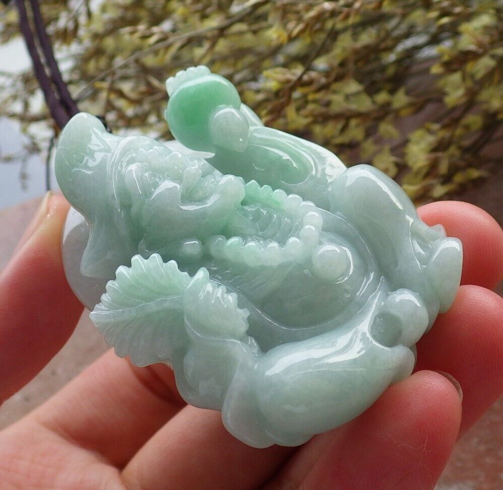 Certified Green Burma 100% Natural A Jade jadeite pendant Happy Ji Kung Buddha God Fan Gourd Necklace 济公 574070 TN