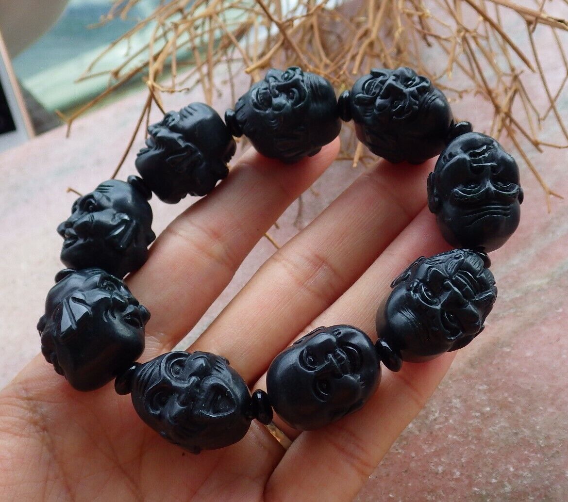 Certified Black Green 100% Natural A JADE Jadeite Bead Beads Bangle Beads Bangle Beads Bangle Da Mo Bracelet 墨翠手链 523536 TN ** It can adjust 8 inches to 9 inches