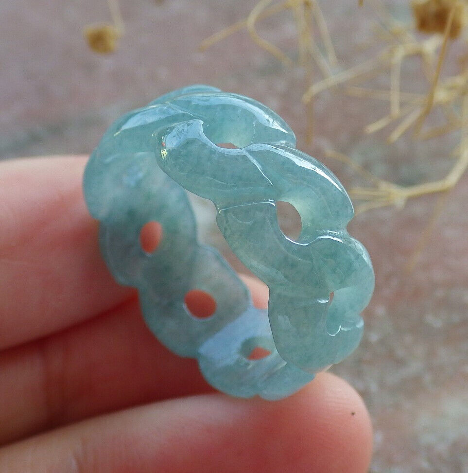 Certified Icy Green Burma 100% Natural A JADE Jadeite Knotted RING USA. 10.25 戒指 635993 TN