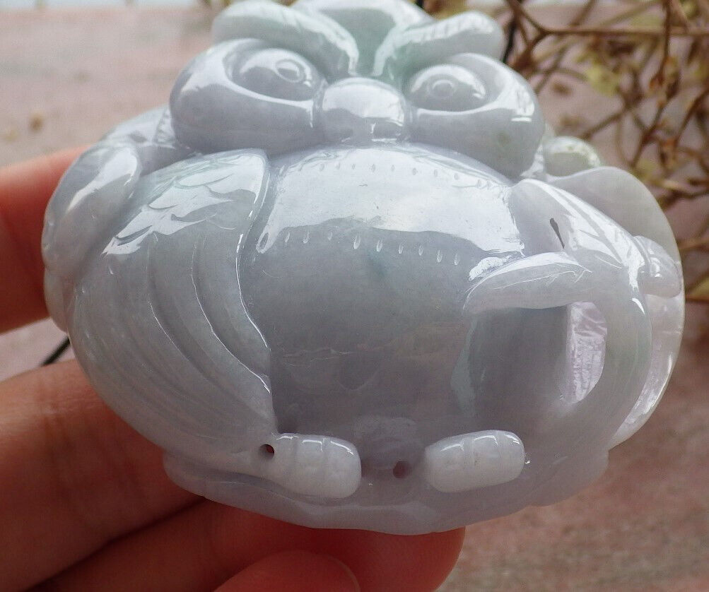 Certified Green Burma 100% Natural A Jade jadeite Pendant Owl Ruyi Necklace 猫头鹰 633581 TN