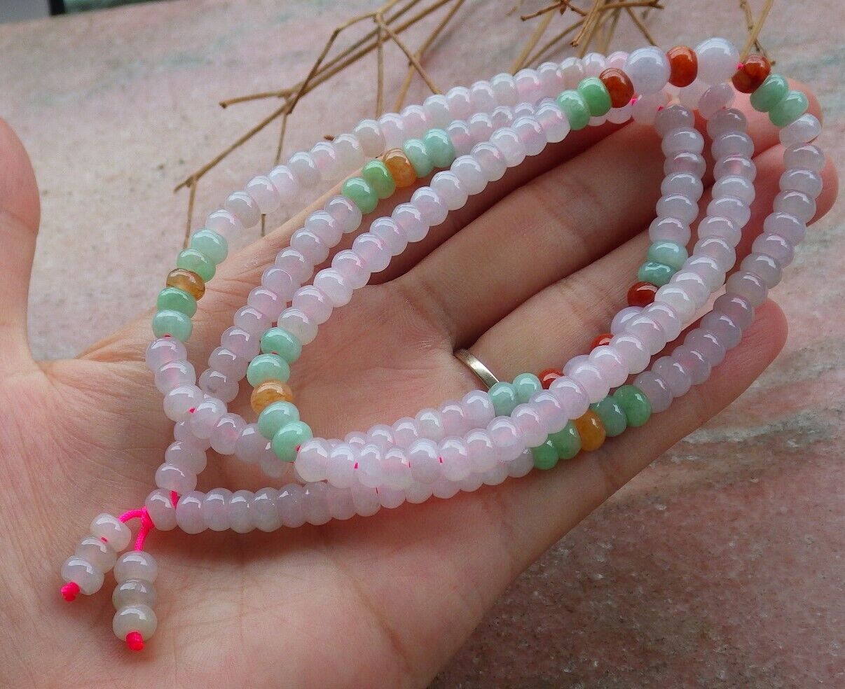 Certified Green Red Icy Pale Lavender Burma 100% Natural A JADE Jadeite Bead beads Necklace 24 inches 项链 495917 TN