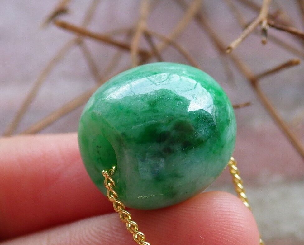 Certified Green 100% Natural A Jade Circle Bead Donut Necklace 路路通 528454 TN