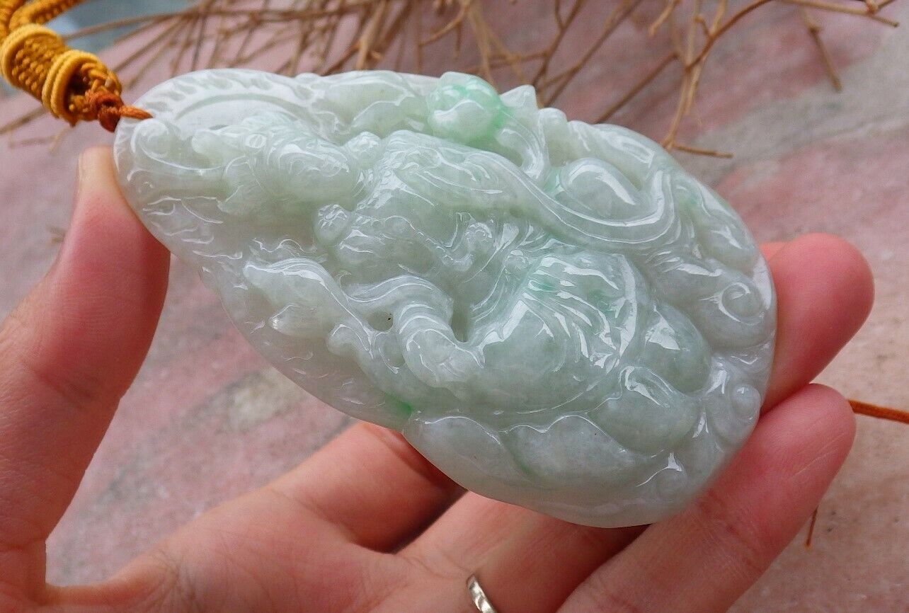Certified Green 100% Natural A Jade jadeite pendant Guanyin Kwan Yin Lotus Flower Necklace 观音 519948 TN