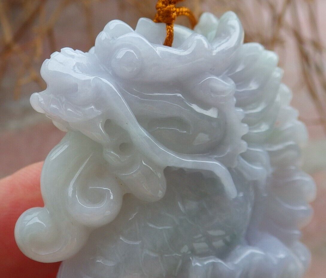 Certified Green Pale Lavender 100% Natural A Jade jadeite Pendant Dragon Fish Bead Money Coin Necklace 龙鱼 520364 TN