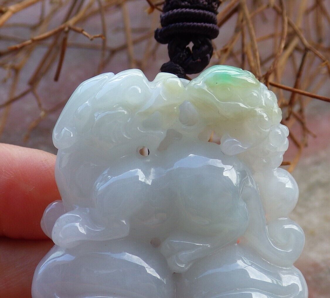 Certified Green 100% Natural A Jade jadeite Pendant Dragon Pi Xiu Frog Toad Money Coin Necklace 风水貔貅 529016 TN