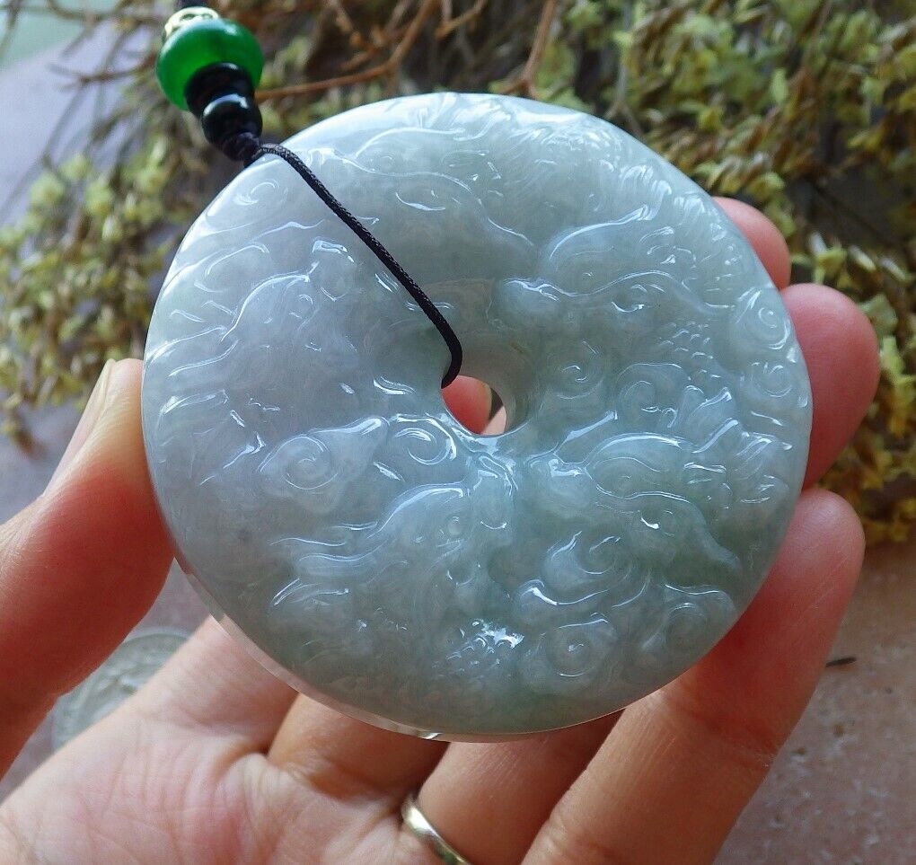 Certified Green Pale Lavender 100% Natural A Jade jadeite Pendant 9 Dragon Spit Bead Circle Necklace 九龙戏珠 523963 TN