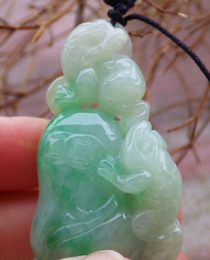 Certified Green 100% Natural A Jade jadeite Pendant Frog Toad Coin Ruyi Necklace 金蟾 528205 TN