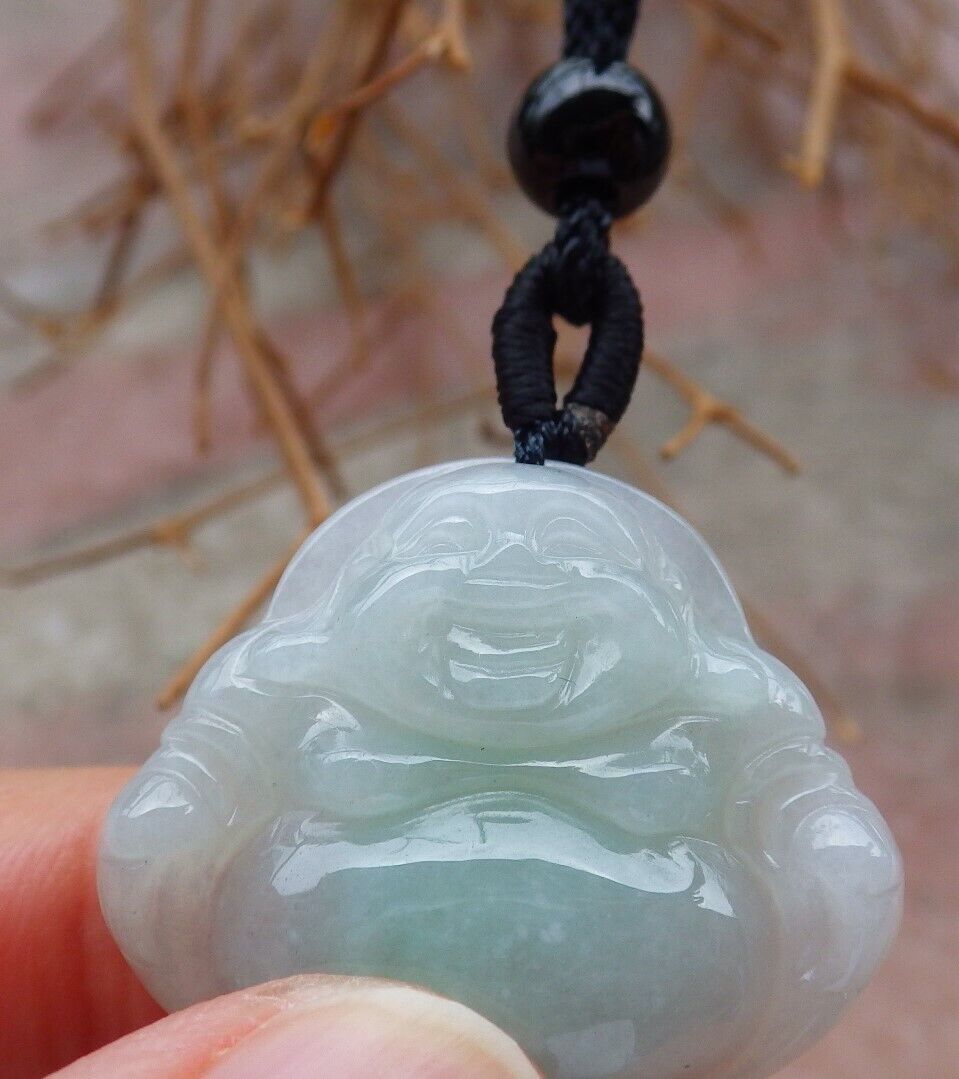 Certified Green 100% Natural A Jade jadeite pendant Happy Buddha God Necklace 开心佛 520787 TN