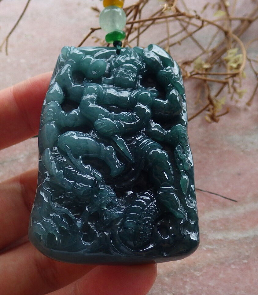 Certified Icy Green Burma 100% Natural A Jade jadeite pendant Buddha God Acalanatha Dragon Necklace 不动明王 634427 TN