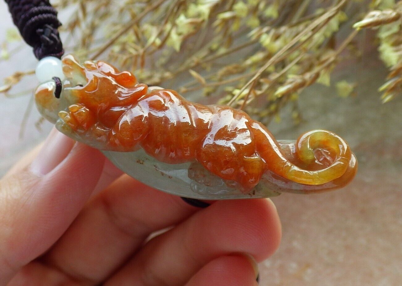 Certified Red Green Burma 100% Natural A Jade jadeite Pendant Tiger Yuan Bao Necklace 虎虎生威 575613 TN