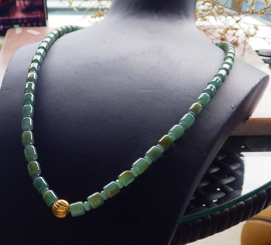 Certified Icy Yellow 100% A JADE Jadeite Beads Circle Necklace 25 inches 617558 TN